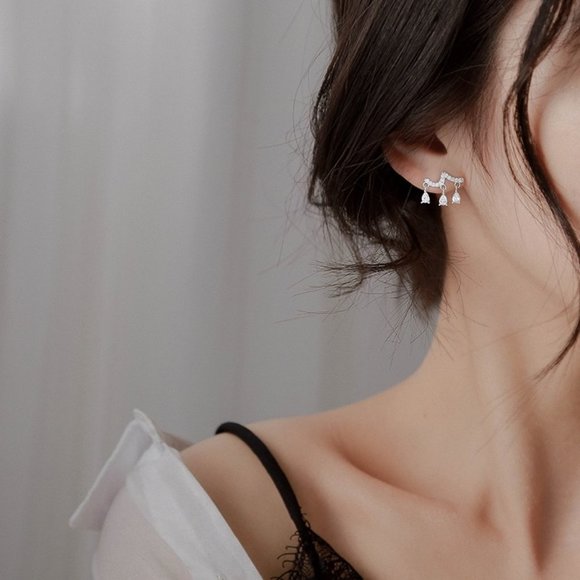 *925 Sterling Silver Diamond Waterdrop Earrings - Picture 3 of 7